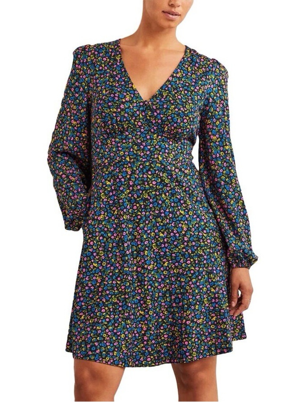 Boden Floral V-Neck Long Sleeve Dress With Pockets Size 8L